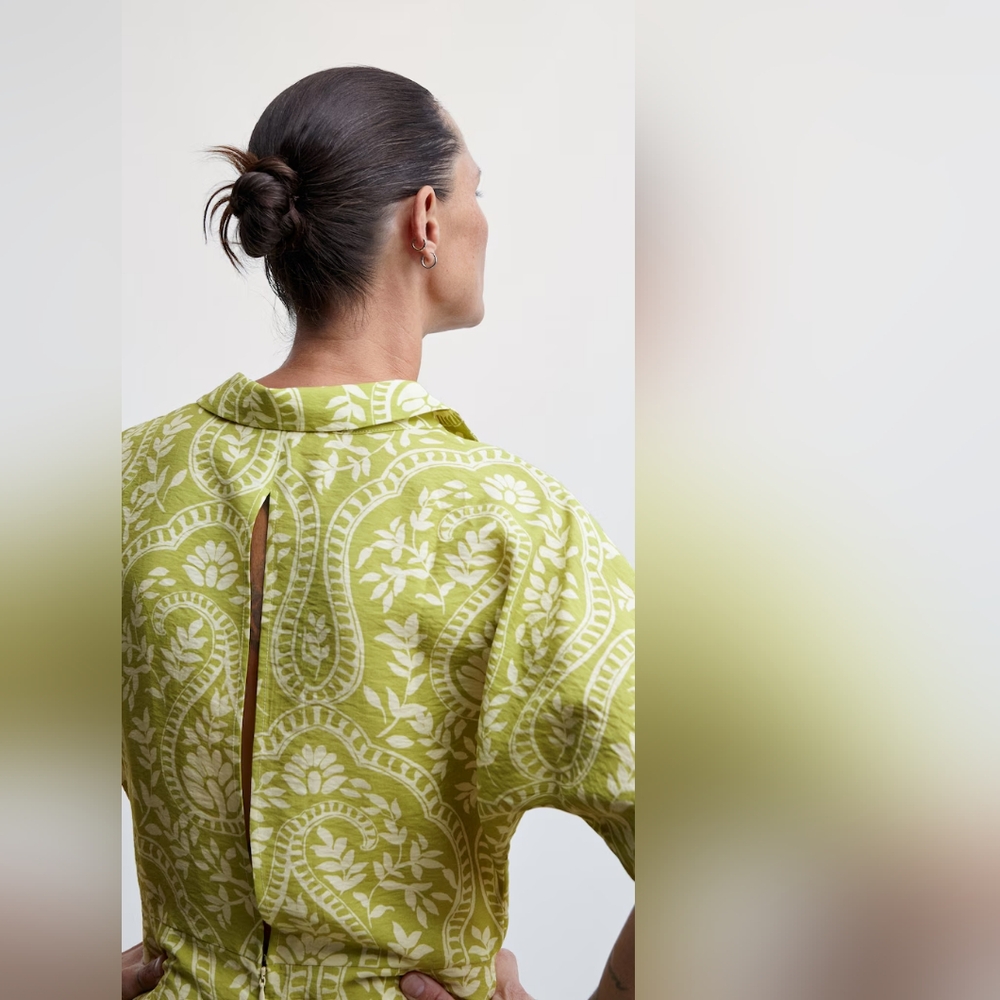 Mango Green Paisley Print Short Sleeve Jumpsuit - Picture 3 of 5